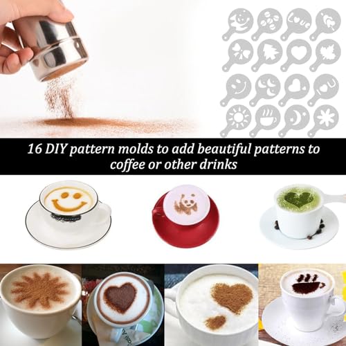 Poedervormige suikershaker Roestvrij staal voor Cappuccino, bloemshaker met deksel, cacaoshaker voor koffie, bakken, koken, gebak, met 16 patronen 4