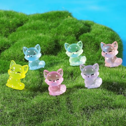 24 stuks Mini Luminous Resin Fox, Meerkleurige Small Fox Decoration Glowing in the Dark, Cute Fox Figures, Mini Resin Animals for Dollhouse, Pot Decoration, Aquarium, Tuin 5
