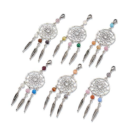 30 st. Droomvanger Charme hangers met kattenoog kralen en veren voor DIY Keychain ketting sieraden maken, Willekeurige gemengde kleur