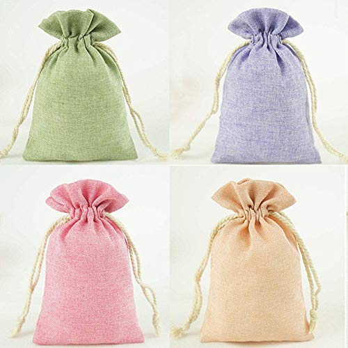 Jute Tassen, Pak van 24, 10 x 14 cm, Natuurlijke Tassen Jute Tassen, Trekkoord Cadeautassen, Kleine Verpakking voor sieraden, Bruiloft, Feest, Kerstmis (4 kleuren)