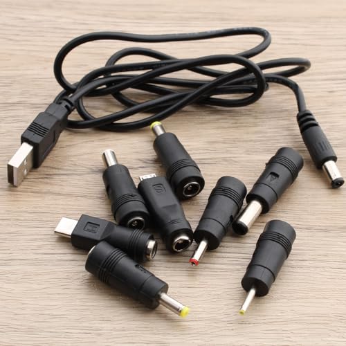 USB naar DC 5V Plug, 8-in-1 USB A naar Hollow Plug, DC Adapter Kabel voor Routers, Mini Fans, Speakers en andere 5V-apparaten (1m, zwart) 5