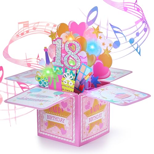 Verjaardagskaart voor vrouwen 18 jaar - 3D Pop Up Muziek Groetenkaart, Gelukkig Verjaardagscadeau, Meisjes, Ideaal voor mama, vriendin, moeder, zus, vriendin, metgezel, familie viering