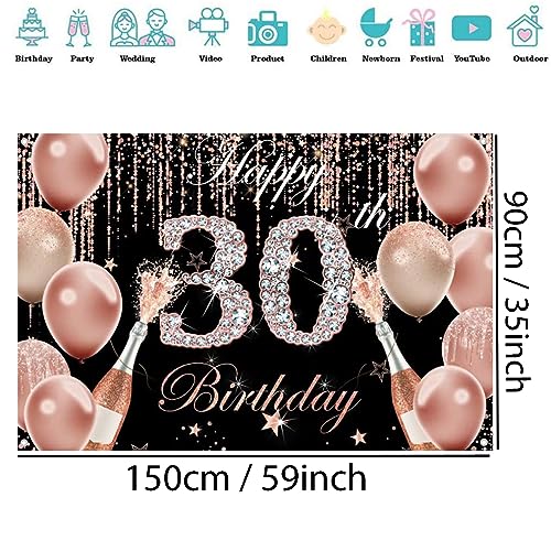 30e verjaardag decoratie voor meisjes / vrouwen, 30e Verjaardag Banner Roze Verjaardag Stof Tekenposter, Gelukkig 30e Verjaardag achtergrond Banner Dames verjaardag feest decoratie 5