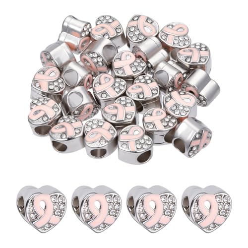 24st Borstkanker Bewustzijn Kralen, Roze Ribbon Kralen met Rhinestones Groot gat voor armband ketting DIY sieraden maken, Gat: 4mm