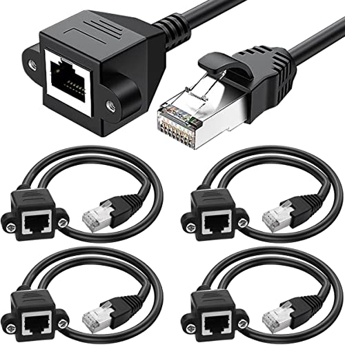 4 Pack Ethernet Extension Cable, CAT6 LAN RJ45 Network Patch Cord Man naar vrouw Schroef Panel Mount voor Router Modem Smart TV PC Computer Laptop 30cm