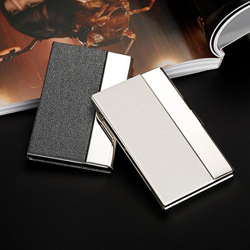 PU leer en roestvrij staal Business Cards 95 x 58 x 10 mm voor mannen en vrouwen, wit, minimalistisch 3