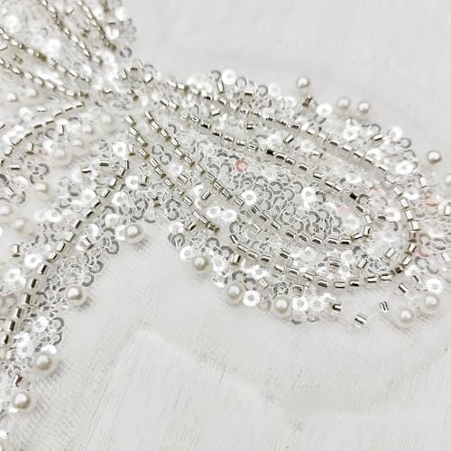 1 st Bow Kralen Sequins borduren Appliques Grote borduurwerk Sequins Lace Patch Appliques Naaien, Patches Naaien op stof voor kleding jurk bruidsjurk, B 4