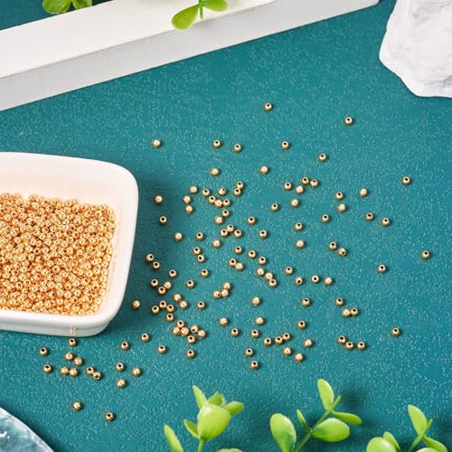 600 st. 14K Gold Plated kralen kleine ronde bal spacer kralen 3x2,5mm naadloze gladde kralen Bulk voor DIY ketting armband oorbellen ambachten vrouwen sleutelhanger accessoire 4