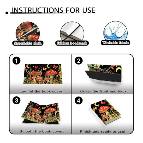 Mushroom Boekhoes Jumbo Stretch Boekhoes Wasbaar Herbruikbare Boeken Beschermer voor Harde Hoes Studieboeken Paperback tot 40 x 48,5 cm 3