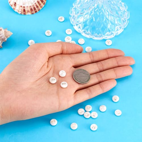 Platte Ronde Natuurlijke Zoetwater Shell Kralen met Zodiac Tekenpatroon Schijf Shell Kralen Spacer Kralen 8mm 12 stijlen voor DIY armband sieraden maken, Witte Rook 5