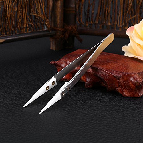 Precisie Keramische Tweezers, geleidend en hittebestendig tot hoge temperatuur met vervangende tips - wit 3