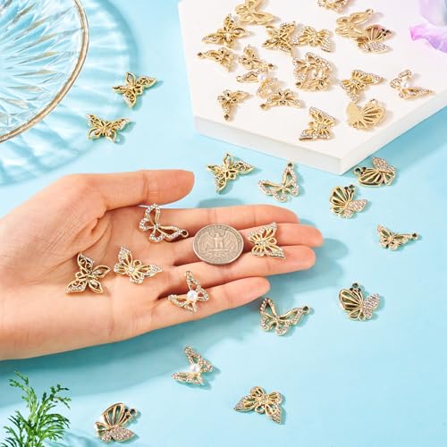 36 stuks legende strass vlinder hangers gouden vlinder bengelen bedels sprankelende strass insect hanger voor doe-het-zelf ketting oorbel sieraden maken, Stras 5