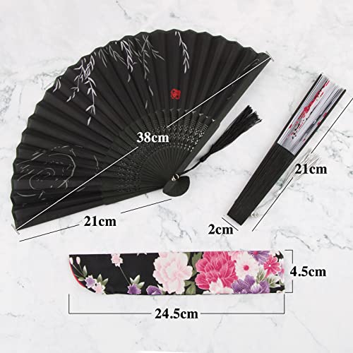 4 stuks Bruiloft Ventilatoren in zwart en wit - Opvouwbare bruiloft Ventilatoren met fanhoes - Chinese handfan voor bruiloft, verjaardag, feest, wanddecoratie, zomercadeau idee en kostuum accessoires