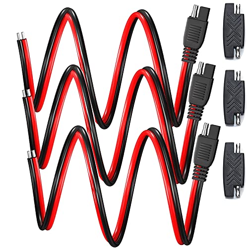 Verpakking van 3 SAE-aansluitingskabels, 12V-24V, 16 AWG, SAE-connector, 30 cm, SAE-verlengkabel voor auto's + SAE-connectoren voor motorfietsen, auto's