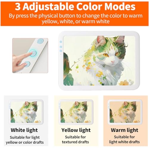 Light Box voor Traceren, LED-lichtpad verstelbaar 6 Helderheidsniveau Lightbox 3 Kleur Temperatuurmodus Lichtbord voor tekenen, schilderen, Schetsen 13.78 X 10.24 Inch (Plastic