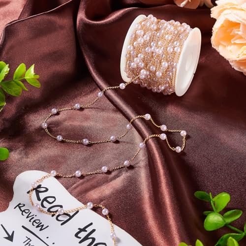16.40 Voet Imitatie Parel Ketting, Messing Kabel Kettingen met imitatie Parel Kralen, Parel Kettingen voor Vrouwen, sieraden kettingen Gouden ketting voor armband, DIY 4