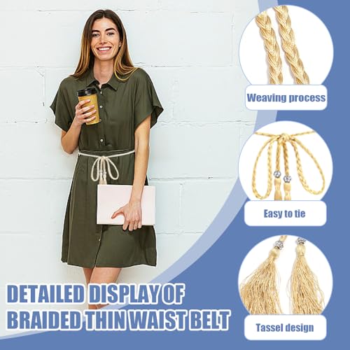 3 vrouwen riemen gevlochten dunne taille riem mode Dun gevlochten gevlochten taille skinny riem gevlochten riem geweven Tassel kralen riem voor rok jurk vrouwen meisjes (3 kleuren),, multicolour 4