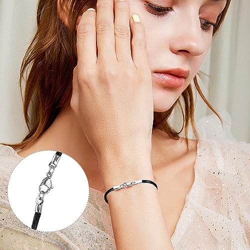 Kreeften sluitingen voor sieraden maken, 10 stuks zilveren roestvrij stalen kreeft sluitingen met koordeinden, koord sluiting met 1 m leren koord voor ketting armband
