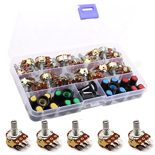 Potentiometerset, lineaire potentiometerset, lineaire potentiometer (B5K B10K B20K B50K B100K) roterende potentiometer 6-pins variabele weerstanden, dual taper audio B, type