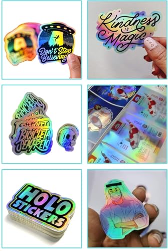 Zee 20 Sheets Holografische Sticker papier Clear A4 Vinyl Sticker Papier Zelfklevende Waterdichte Transparante Film met Edelsteen Spot Rainbow Star patronen, 11,7 x 8,3 inch (Gem, Dot, Kleurrijk, Ster) 3