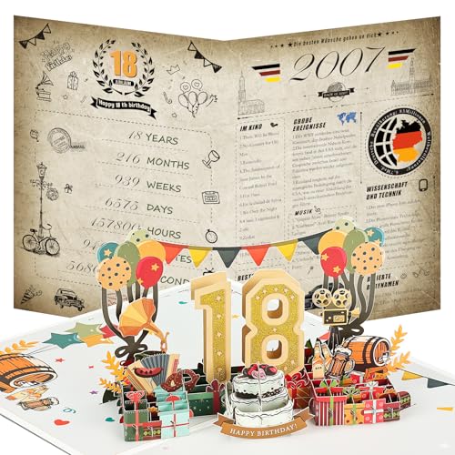 18th Birthday Card, 2007 Vintage Newspaper verjaardagskaart, 3D Pop Up wenskaarten met envelop, Vintage verjaardagsgeschenken voor echtgenoot en vrouw