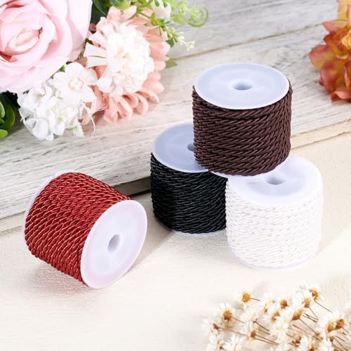 4 Rolls Polyester Twisted Cord 3mm Shiny Touw Cords Touw Decoratieve 3Ply Polyester Cords 4 Kleuren Twisted Cord voor hangende decoratie gordijnen Tieback Bag koorden