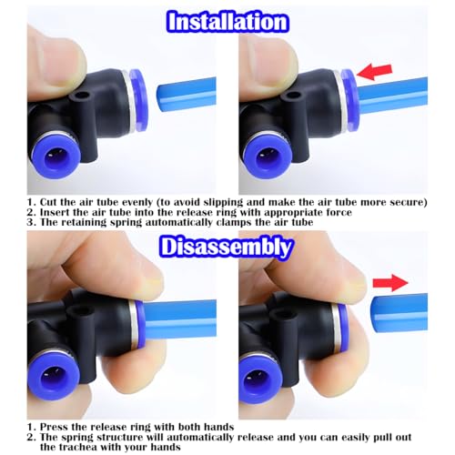 42 st Pneumatische Accessoires Kit, Push-in Connector Kit Inclusief T Type Quick Couplings, Push-in Fitting Choke Plugs, Geschikt voor 8mm Pneumatische Gereedschappen 5