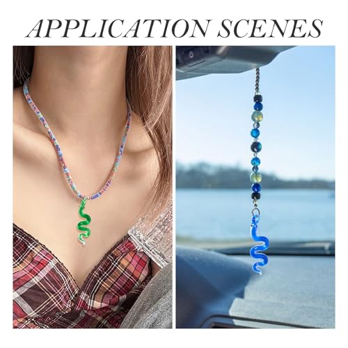 6 st. Snake Charms Handgemaakte Lampwerk Snake Dangle Ornaments 6 Kleuren Snake Hangers voor DIY Ketting Hang Ornamenten Sieraden maken, Glas 3
