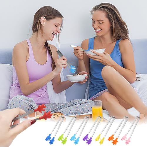 8 stuks Mini handtangen, Siliconen roestvrij staal voedseltangen, Kleurrijke kinderen Tongs, Multi-Function Mini voedselclip met anti-slip handvorm, Sugar Cooking Bar voor koken, Barbecue, Buffet 3