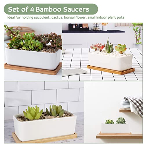 4 st Bamboo Trays, Duurzame Rechthoekige Bamboe Plant Pot Saucers, Kleine Bloem Pot Dish, Tray, Succulent Plant, Cactus, Bonsai Bloem (17.5 * 9 * 1cm) 5