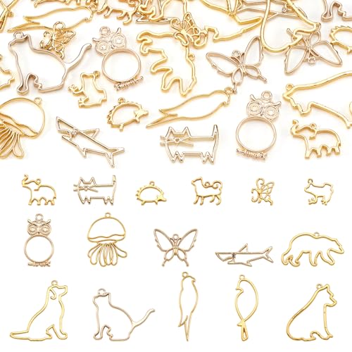32 st Dier Open Omlijsting Hangers Kat / hond Hollow Legering Bedels voor DIY UV Hars Goud Vlinder Uil Hollow Frame voor DIY Hars Casting Geperst Bloem sieraden