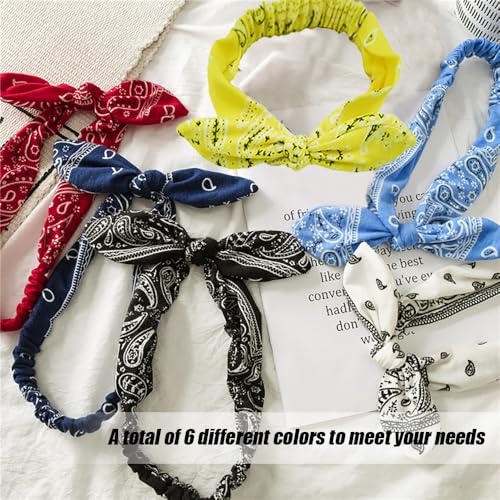 6 stukken Elastische Paisley Bandanas Boho Knot Retro hoofdbanden Breed verstelbaar haar boog decoratie leuke konijn oor hoofdbanden accessoires voor meisjes vrouwen Yoga make-up sport 5