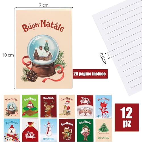 12 stuks mini-notebooks voor kinderen, mini-notebook, Vrolijk kerstcadeau, Kerstcadeau, Kerstcadeau, Kerstman, sneeuwpop, Kerstmis, aandenken, wenskaarten