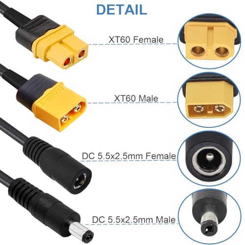 4st DC5.5x2.5mm naar XT60 Oplaadkabel, XT60 Bus naar DC5.5x2.5mm, Adapterkabel voor TS100 Soldeerijzer, Voeding FPV-monitor 3