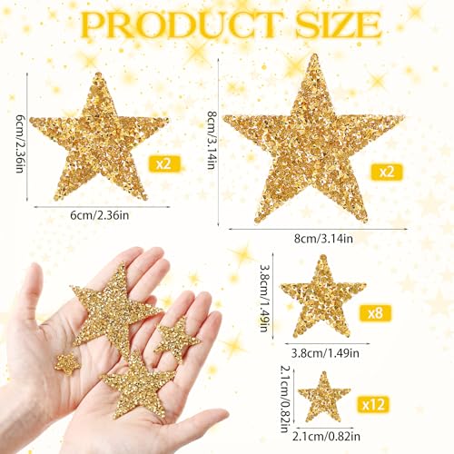 Verpakking van 24 Star Iron-on platen, Gold Rhinestones, Sterren voor Strijken op Rhinestones, Star Appliques, Glitter Star, Sew-on op Iron-on platen, Strijkplaten voor Strijken On 3