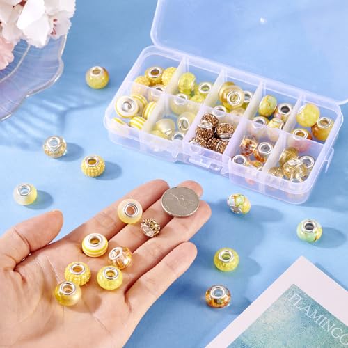 64 st. Hars Europese kralen Clay Rhinestone Grote Gat kralen gele Rondelle Grote Spacer Kralen Platinum Core Bulk voor DIY armband ketting sieraden maken 5