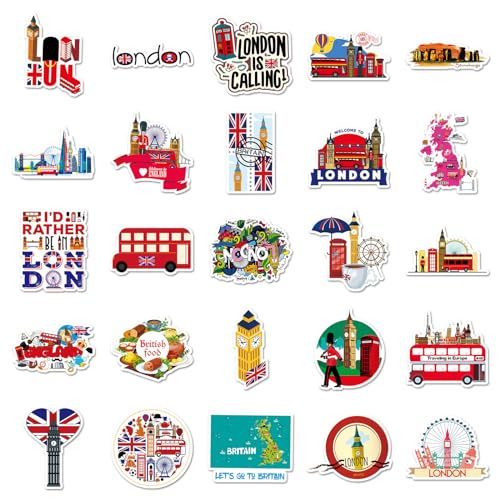 Groot-Brittannië Londen Bus Sticker Set Stickers Kids Tieners 50 Pieces Animals Waterproof Vinyl Stickers Laptop Skateboard Koffer Helm Auto Fiets mobiele telefoon Motorrijwiel Bike Scrapbook