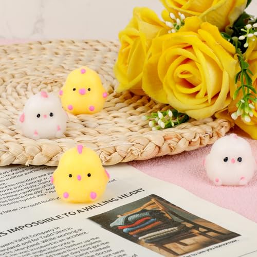 4 st. Mini-kip Knijpen Speelgoed, Kleine zachte kip Fidget Speelgoed Leuke Fufu Chick Stress Relief voor volwassenen Kinderfeest Gifts Klasse Awards (Geel, wit) 5