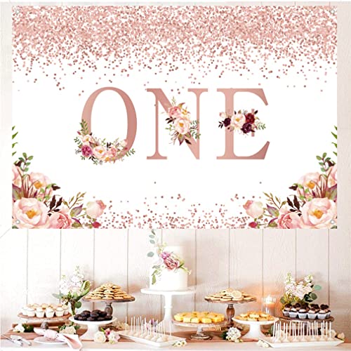 Eerste verjaardag Achtergrond Bloemen Golden Dots Fotografie Achtergrond Baby Meisje gelukkig 1. Verjaardag feest decoraties levert 120cm