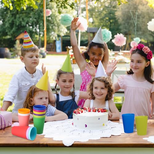 Verpakking van 12 Herbruikbare plastic bekers, Kinderbeker 260 ml, Party Supplies, Kleurrijke Hard Plastic waterglas, 12 kleuren, Regenboog waterglas, Stapelbaar, voor Camping, Barbecue, Reizen 4