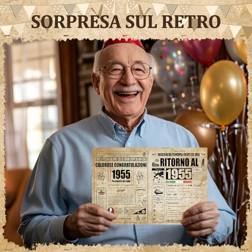 Biglietto Auguri Compleanno 70 Anni - Personalizzata Idea Regalo Compleanno Originelen voor Uomo e Donne, Biglietti di Auguri Vintage met Busta voor Mamma, Papà, Amico, Famiglia, Nonno (1955) 5