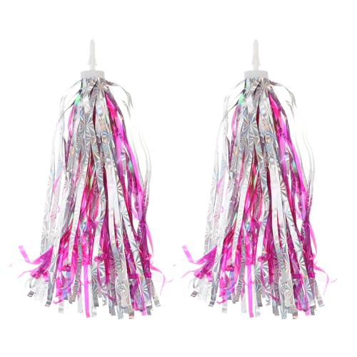 Fiets Streamers, Kleurrijke Scooter Handlebar Tassels Handgrepen Libbon Accessoires Decoraties voor meisjes fiets Tricycle Handles,Rose Red Silver