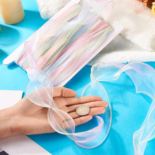 10M Iridecent Organza Ribbons 55mm Wide Pink Chiffon Ribbons Gradient Transparant Polyester Libbons voor Gift Wrapping bruiloft Decoratie, Roze 5