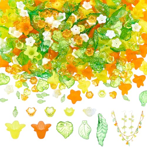Set van 420 Acryl kralen blad en bloemvorm gemengde kleuren voor sieraden maken ketting, oorbellen en accessoires