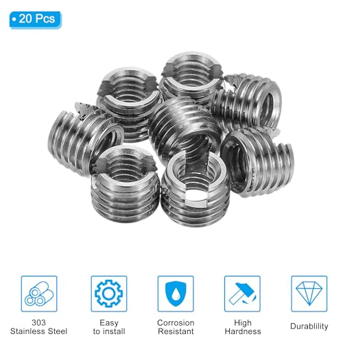 Zelftappende draad invoegen, 20 st M5 x M8 x 6 mm, draad invoegen 303 roestvrij staal, draadadapter, reducer, sleufschroef, reparatie invoegen 3