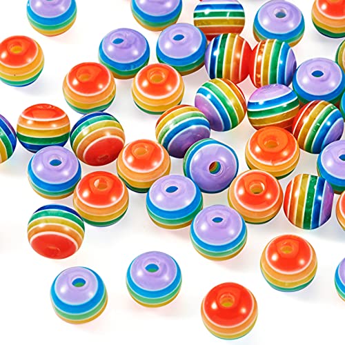 100 st. Regenboog gestreepte kralen 8mm kleurrijke ronde hars spacer kralen Chunky Rainbow Losse Charms Kralen voor armband oorbellen sieraden maken