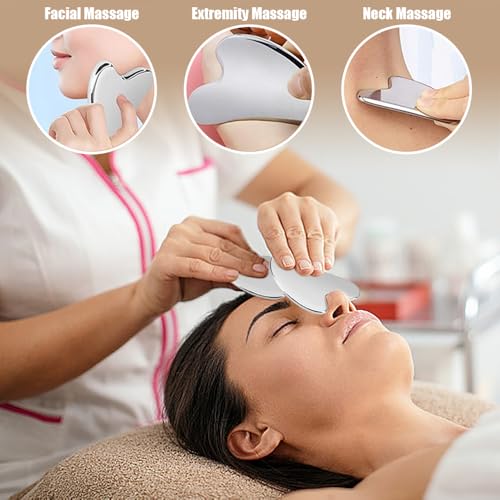 Guasha Gua Sha Tool Set van 2 roestvrij staal Guasha voor gezicht upgrade metaal Gua Sha Slanker gezicht Jaw Line Sculptor Gua Sha Massage Tools voor gezicht ogen 3