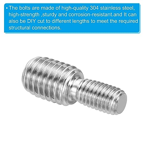 M8 x M12 x 30 Double Threaded Bolts, 5st Roestvrij staal 304 Thread Reducer Adapter voor meubels, lengte 31m m 4