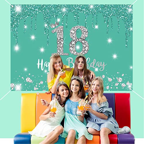 18e verjaardag meisje decoratie, 18e verjaardag Banner, 18e verjaardag stof teken poster 18e verjaardag achtergrond Banner verjaardag partij decoratie Cake Cake Banner Accessoires, Turquoise 4