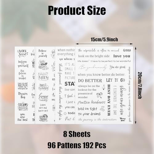 8 Sheets Zwarte Stickers Inspirerende citaten Motivationele esthetische woorden Mooie woorden Positieve bevestiging Stickers voor studenten Leraren Decor Laptop Scrapbook
